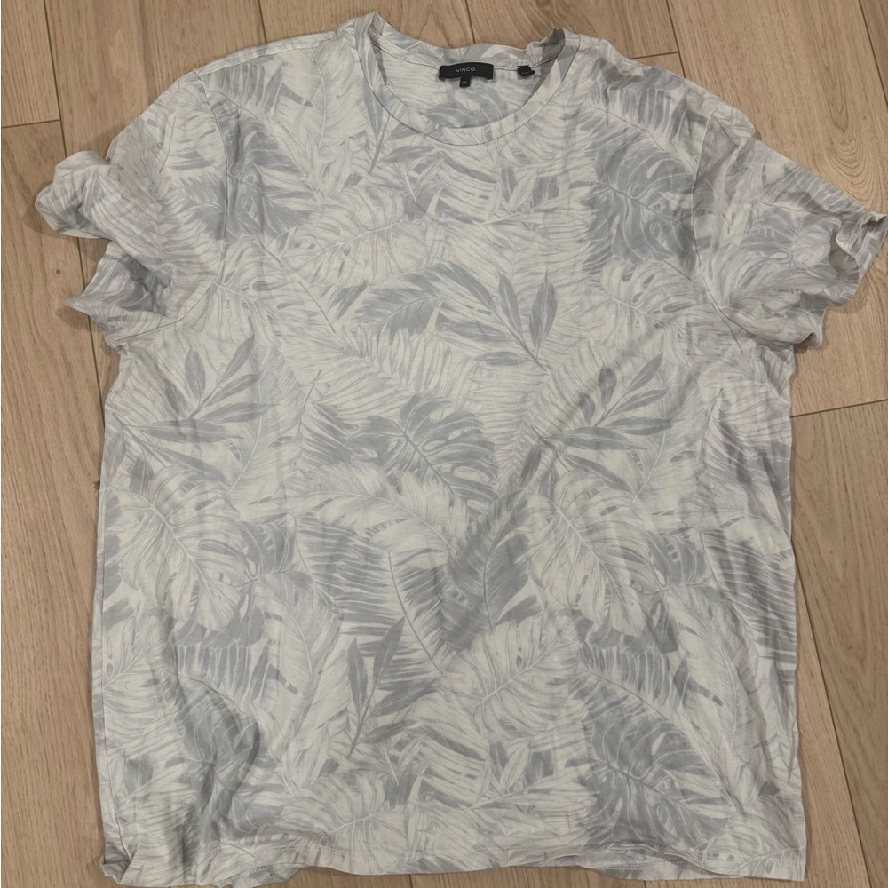Vince White and Gray Tropical Print Tee